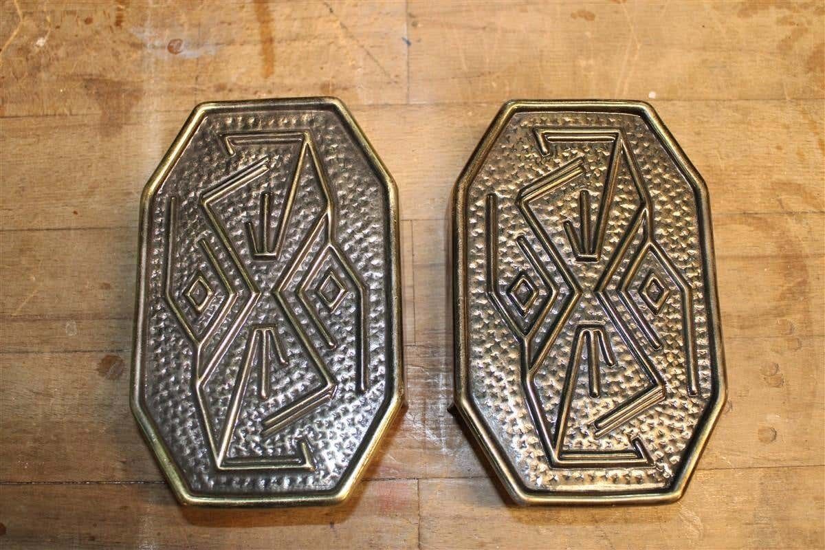Mid Century Pair Of Solid Brass Handles With Geometric Designs Italian photo furniture