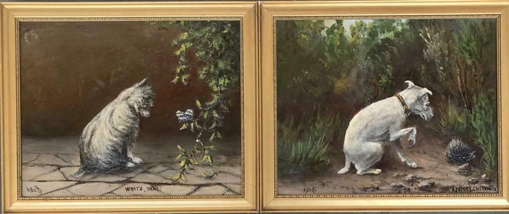 Pair Of Terrier Studies Signed A. Betts, "A Pricly Customer" And "What's That?"