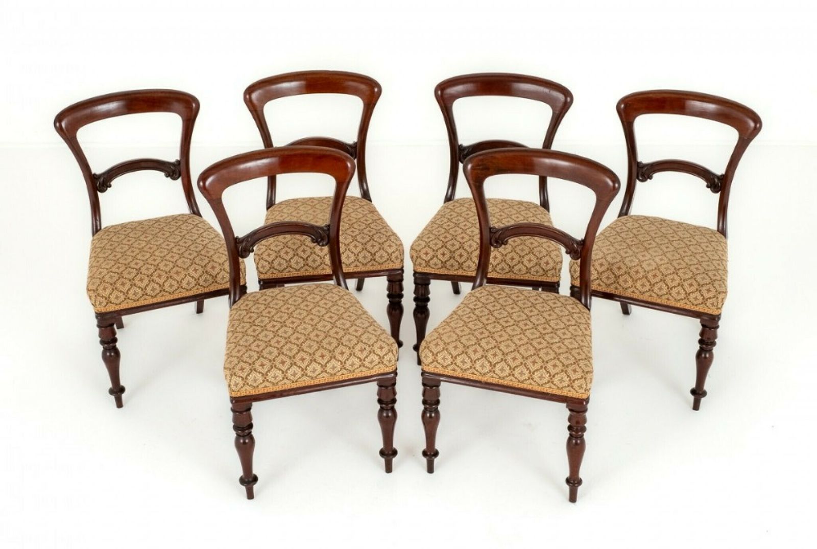 Set Victorian Dining Chairs Balloon Back Mahogany