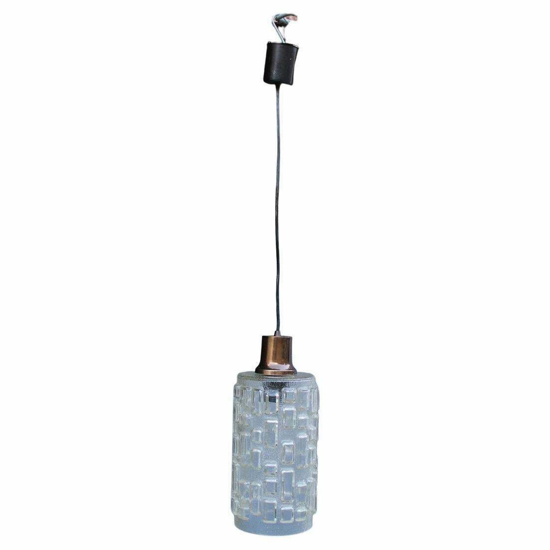 Glass Cylinder Chandelier With Geometric Decorations, 1960s Italy
