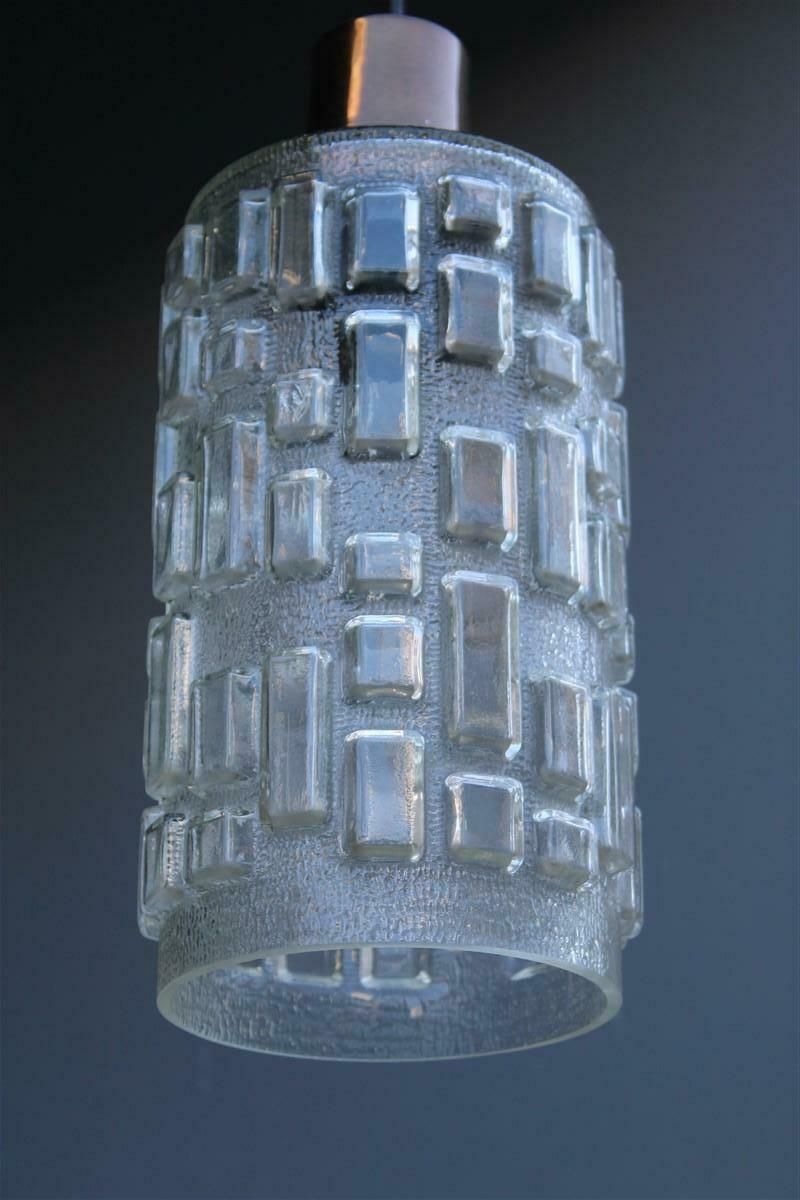 Glass Cylinder Chandelier With Geometric Decorations, 1960s Italy photo vinterior