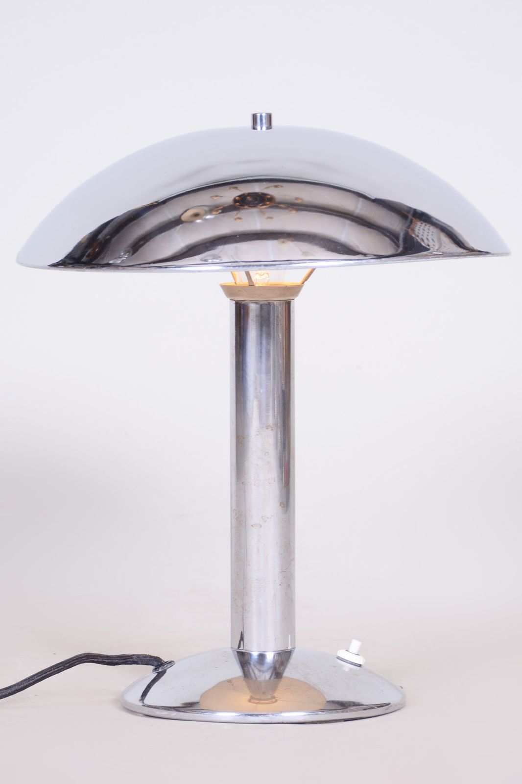 Pair Of Original Art Deco Table Lamps, Chrome Plated Steel, Very Well Preserved, Fully Functional, Czechia, 1930s photo furniture