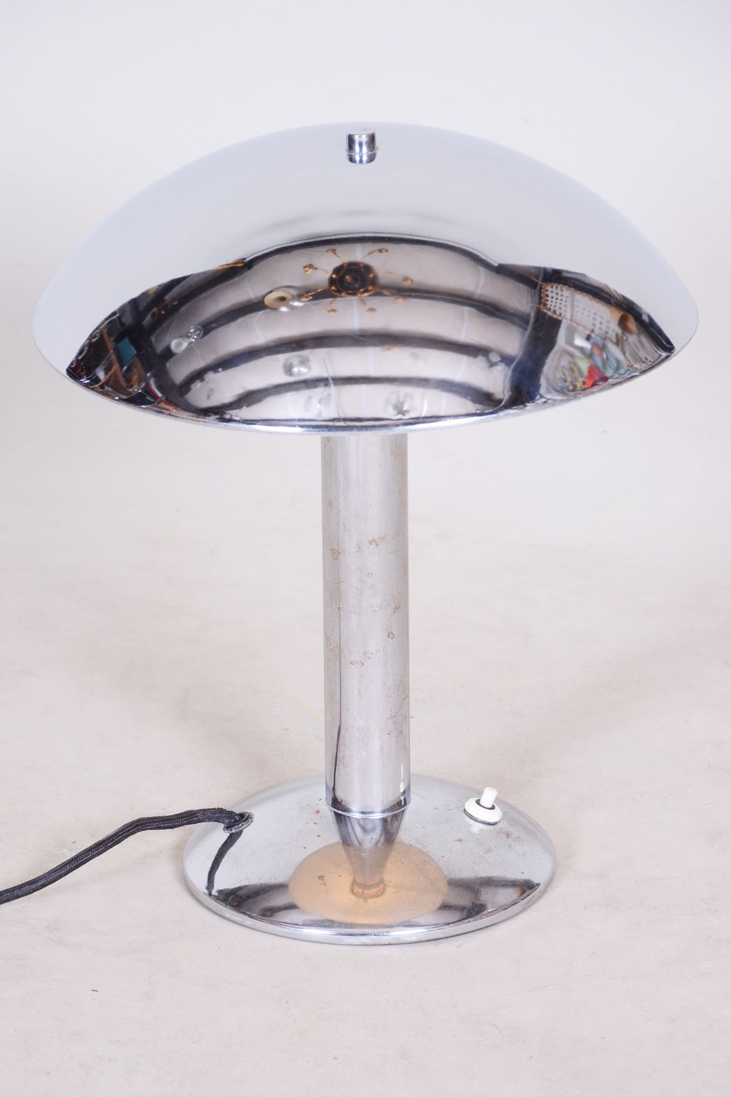 Pair Of Original Art Deco Table Lamps, Chrome Plated Steel, Very Well Preserved, Fully Functional, Czechia, 1930s photo Lighting
