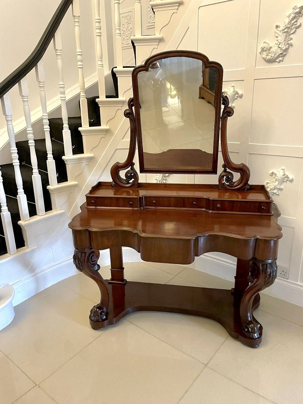 Quality 19th Century Antique Carved Mahogany Dressing Table photo vintage