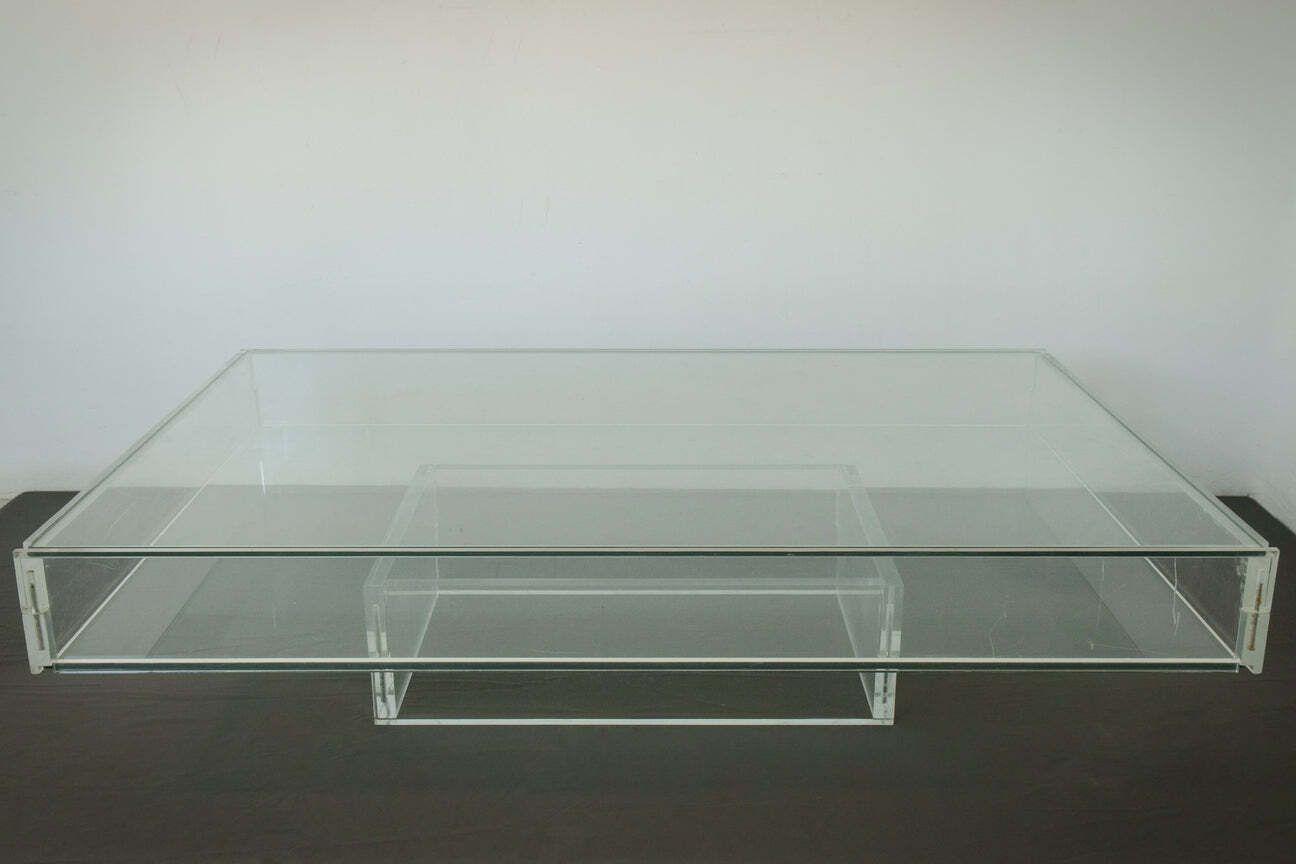Grote Modernistische Salontafel Van Glas En Perspex, Jaren 1970.