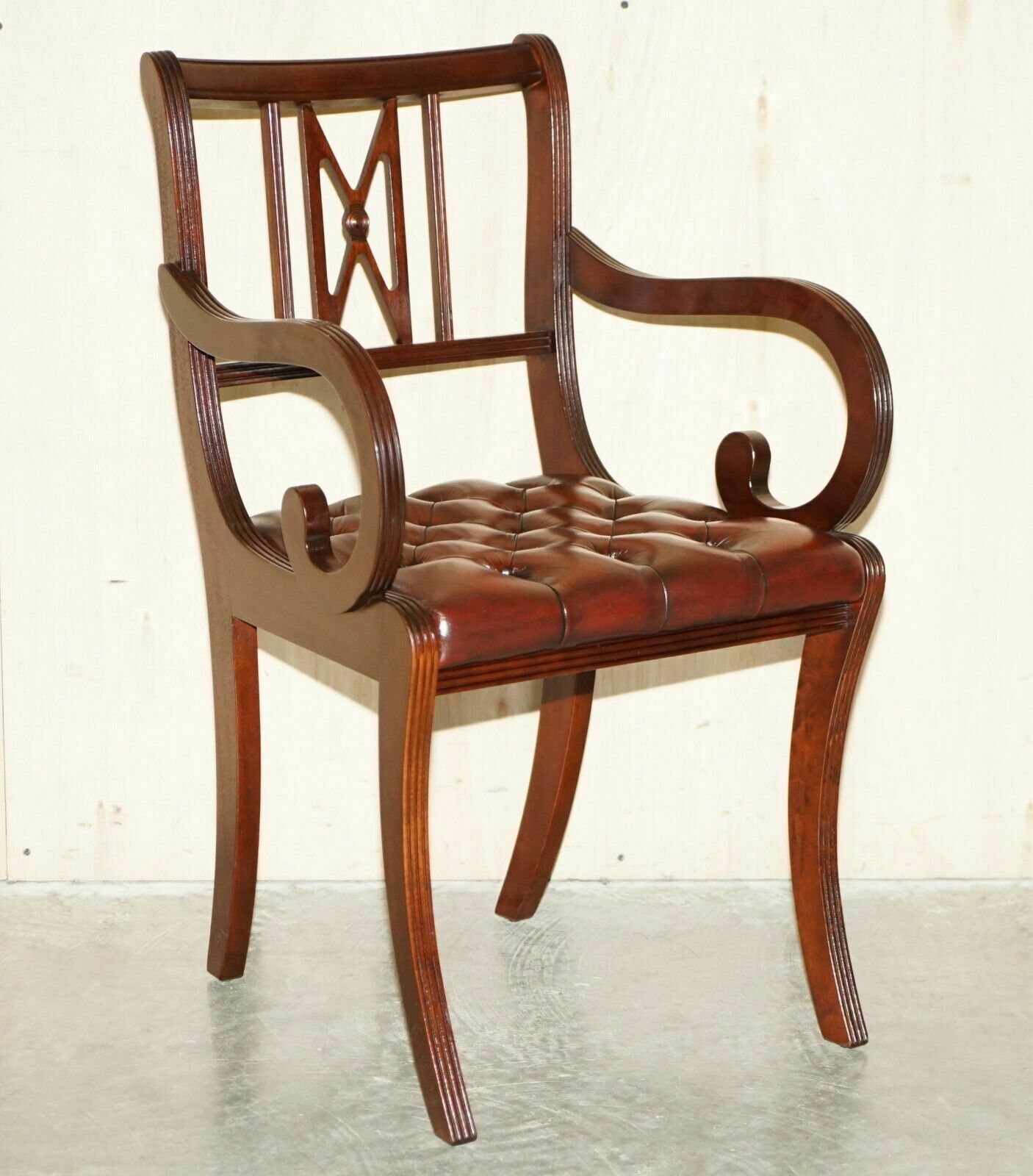 Six Vintage Restored Hand Dyed Brown Leather Chesterfield Tufted Dining Chairs photo furniture