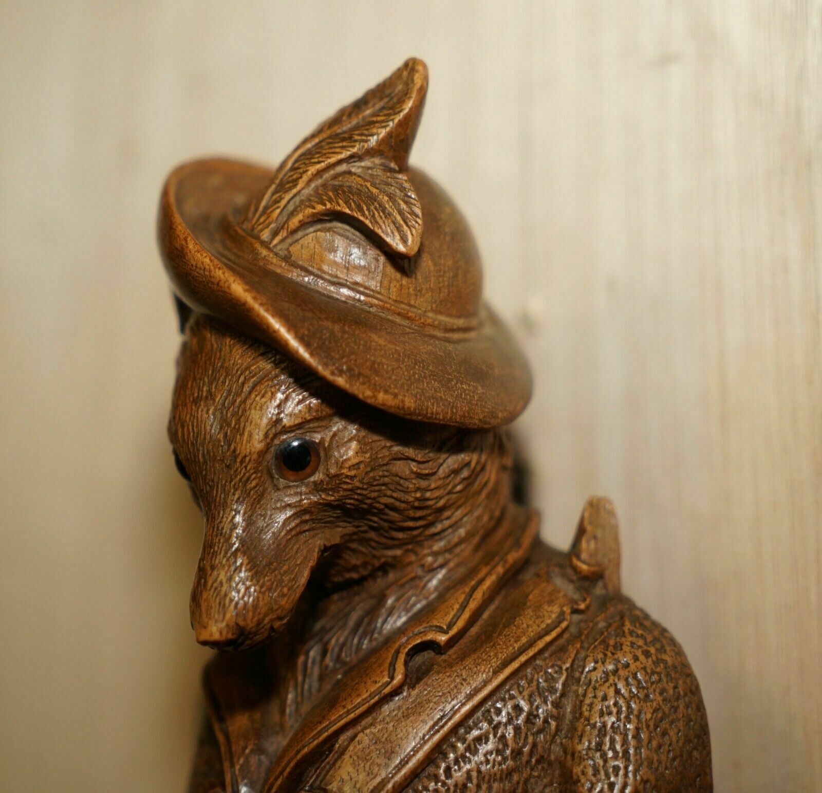 Antique Musical Circa 1880 Black Forest Hand Carved Fox Whip Hook Glass Eyes photo 3500.0