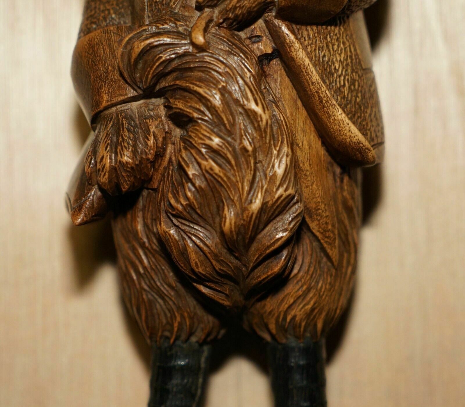 Antique Musical Circa 1880 Black Forest Hand Carved Fox Whip Hook Glass Eyes photo vintage