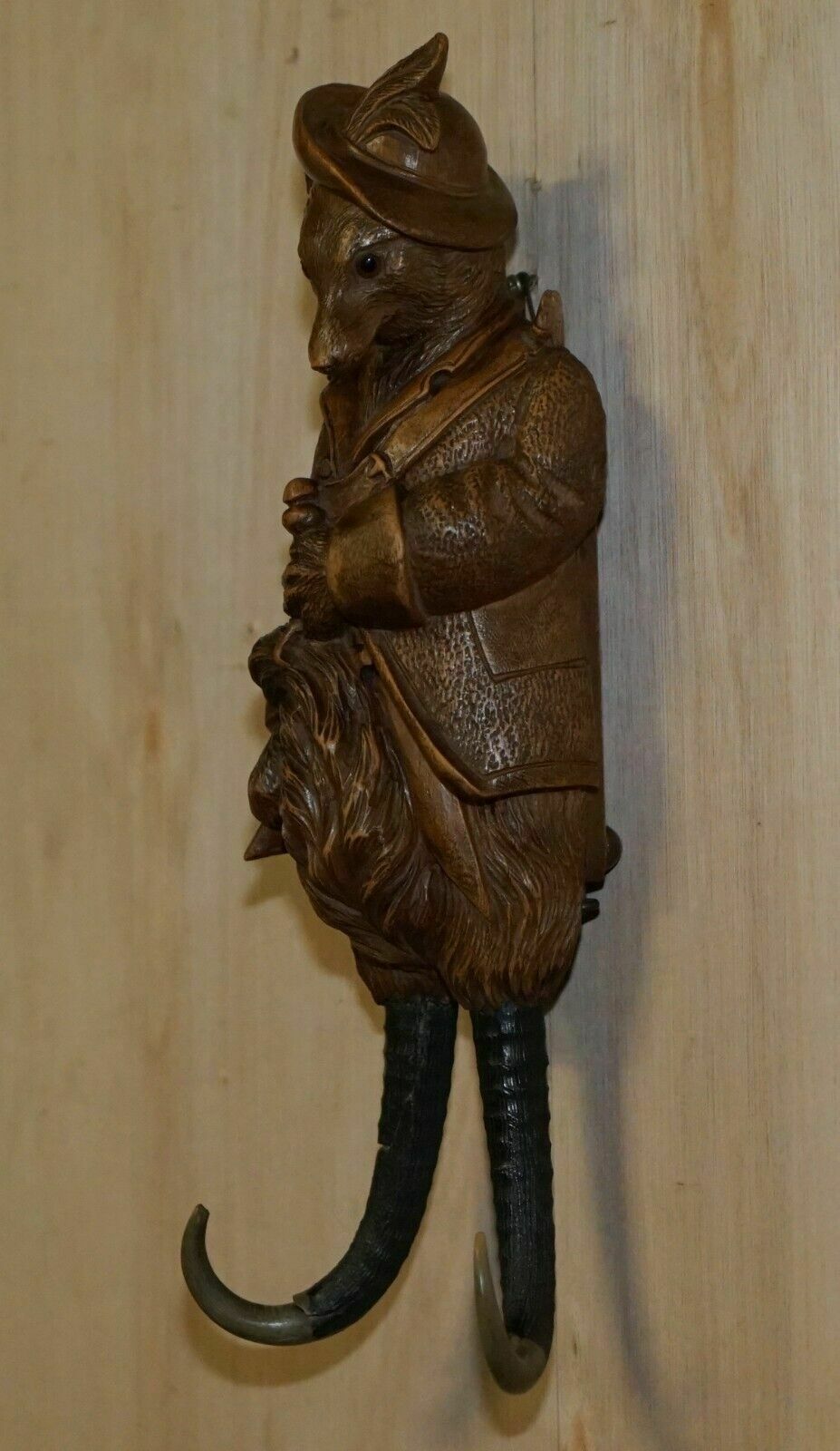 Furniture Antique Musical Circa 1880 Black Forest Hand Carved Fox Whip Hook Glass Eyes photo