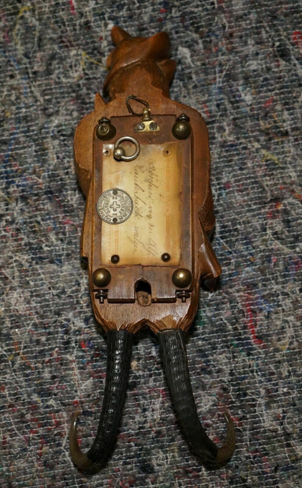 photo vinterior Antique Musical Circa 1880 Black Forest Hand Carved Fox Whip Hook Glass Eyes