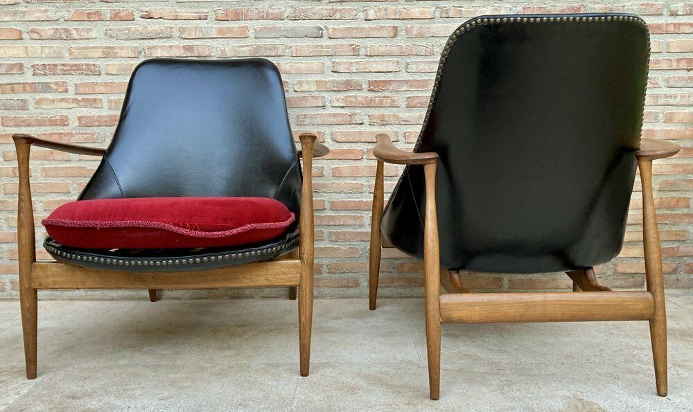 photo vintage Mid Century Lounge Chairs In Ib Kofod Larsen Style, Denmark, 1950s, Set Of 2