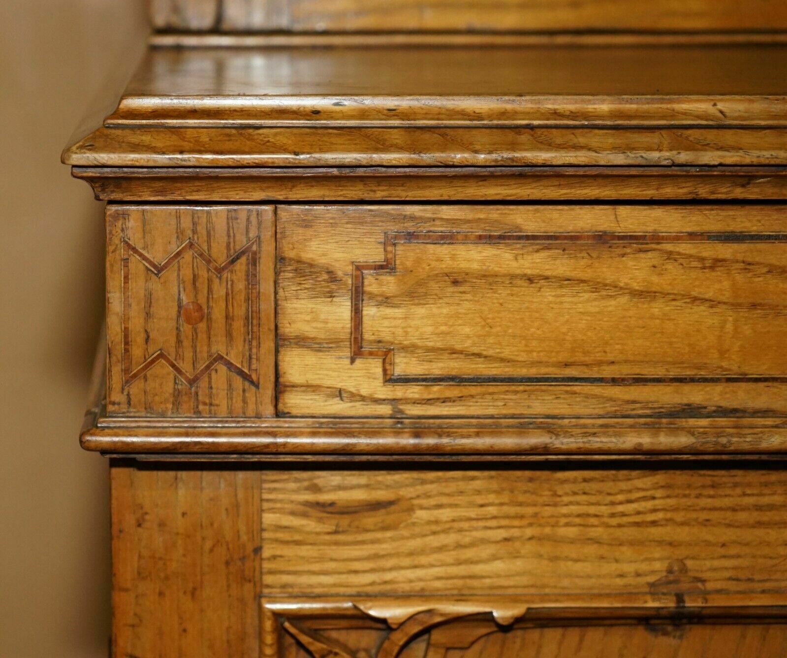 Antique Victorian 1840 A Blain & Son Liverpool Pollard Oak Bookcase Cupboard photo vintage