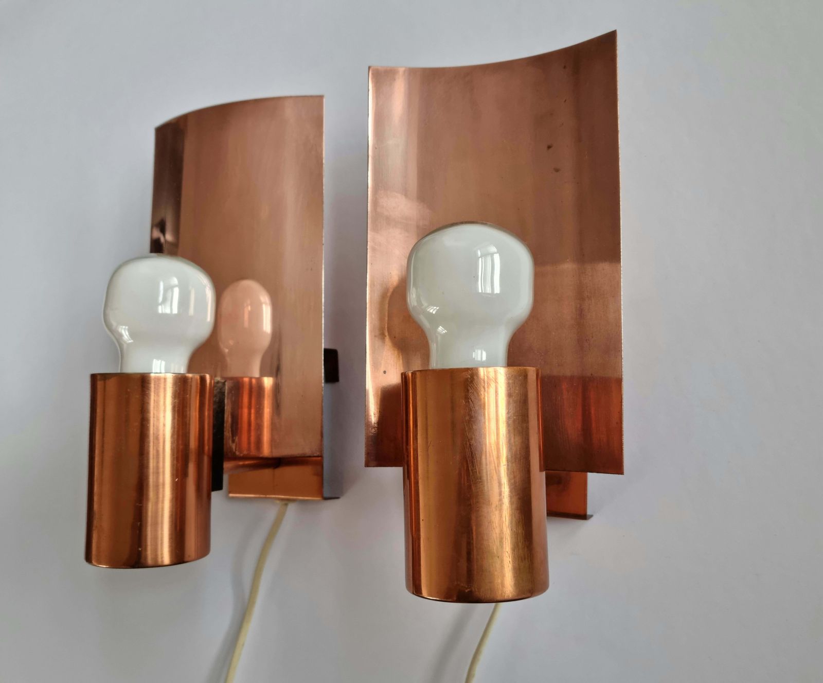 Pair Of Midcentury Copper Wall Lamps, Denmark, 1960s photo furniture
