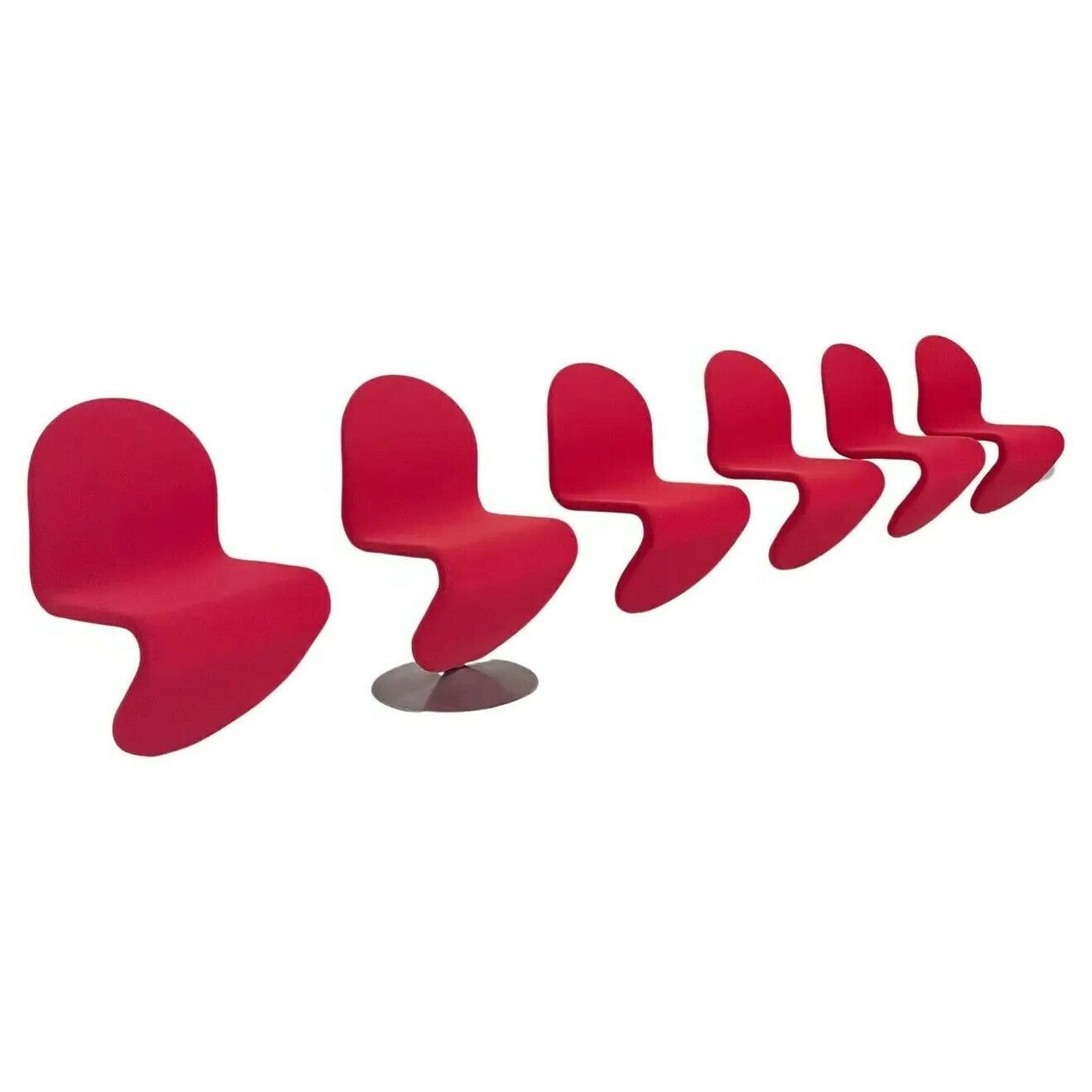 Set Of 6 Red Mid Century Modern Chairs By Verner Panton