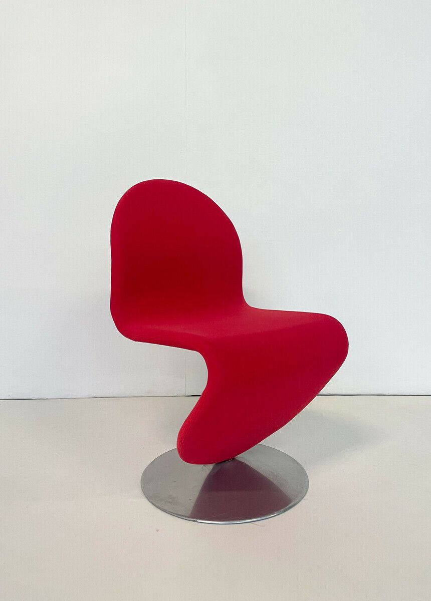 Set Of 6 Red Mid Century Modern Chairs By Verner Panton photo vinterior