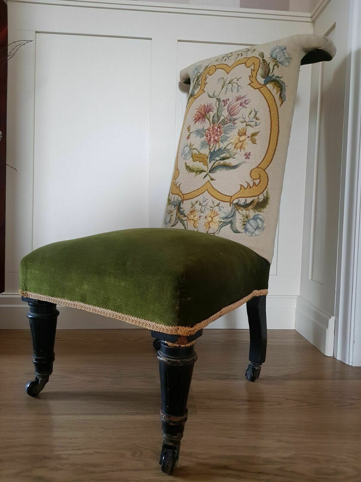 Stunning Antique Prayer Side Chair In Velvet And Needlework Gillows Style photo furniture