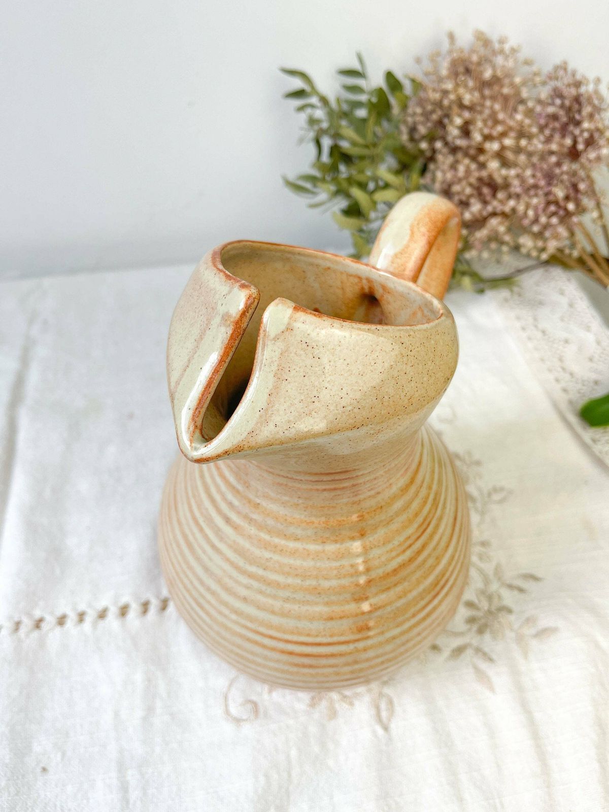Vintage Glazed Stoneware Pitcher   Beige Sandstone Carafe   Ceramic Pitcher   Vase   Ceramic Stoneware Jug   Vintage Stoneware Tableware photo buy