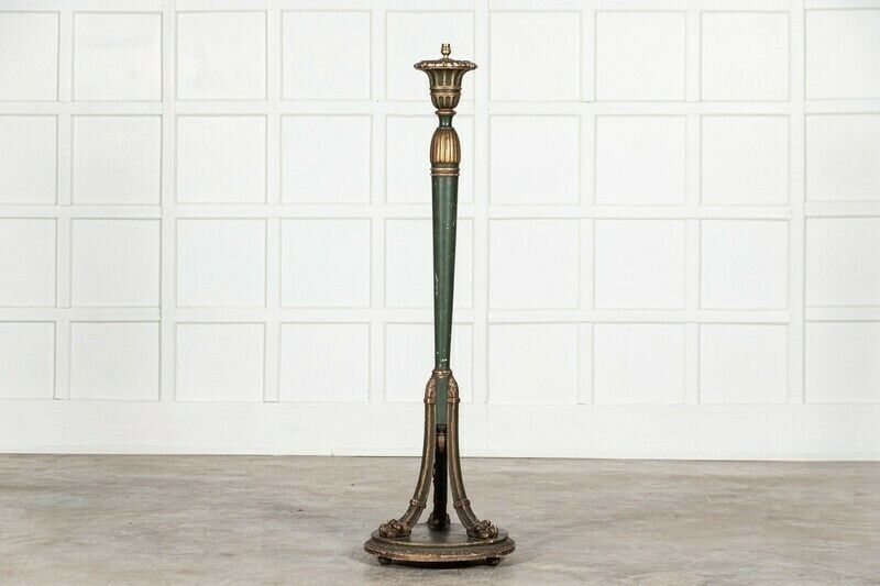 19thc French Gilt & Green Painted Floor Lamp