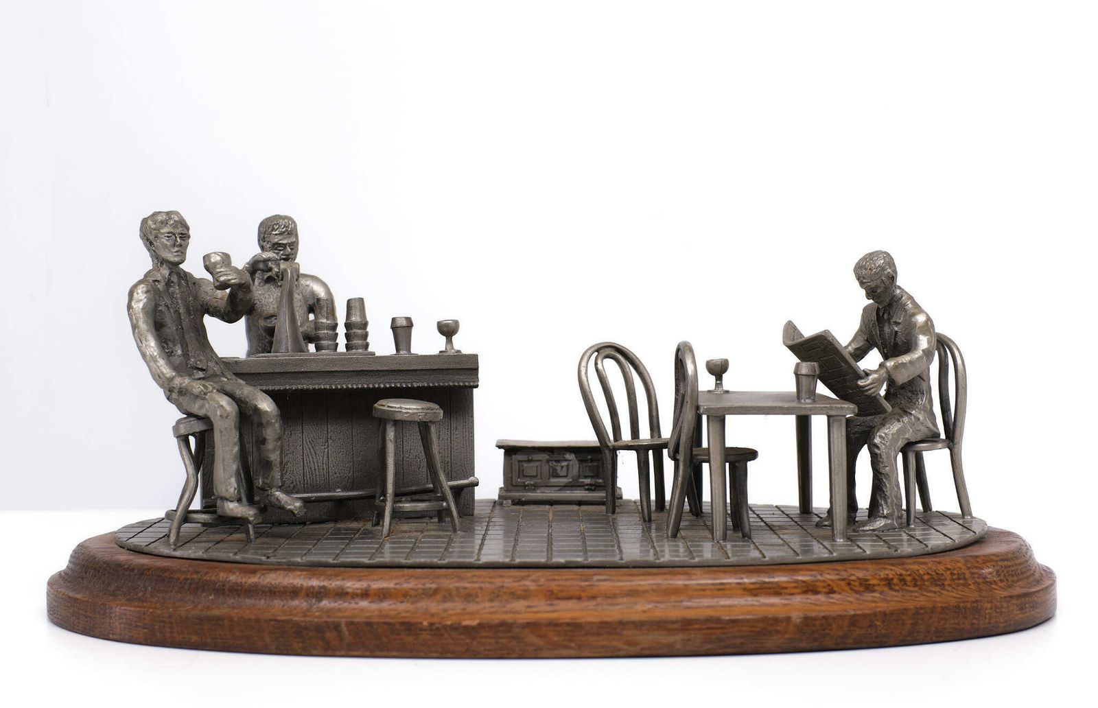 Vintage Tin Etain Zinn Pewter, Bar Scene, 1970s photo furniture