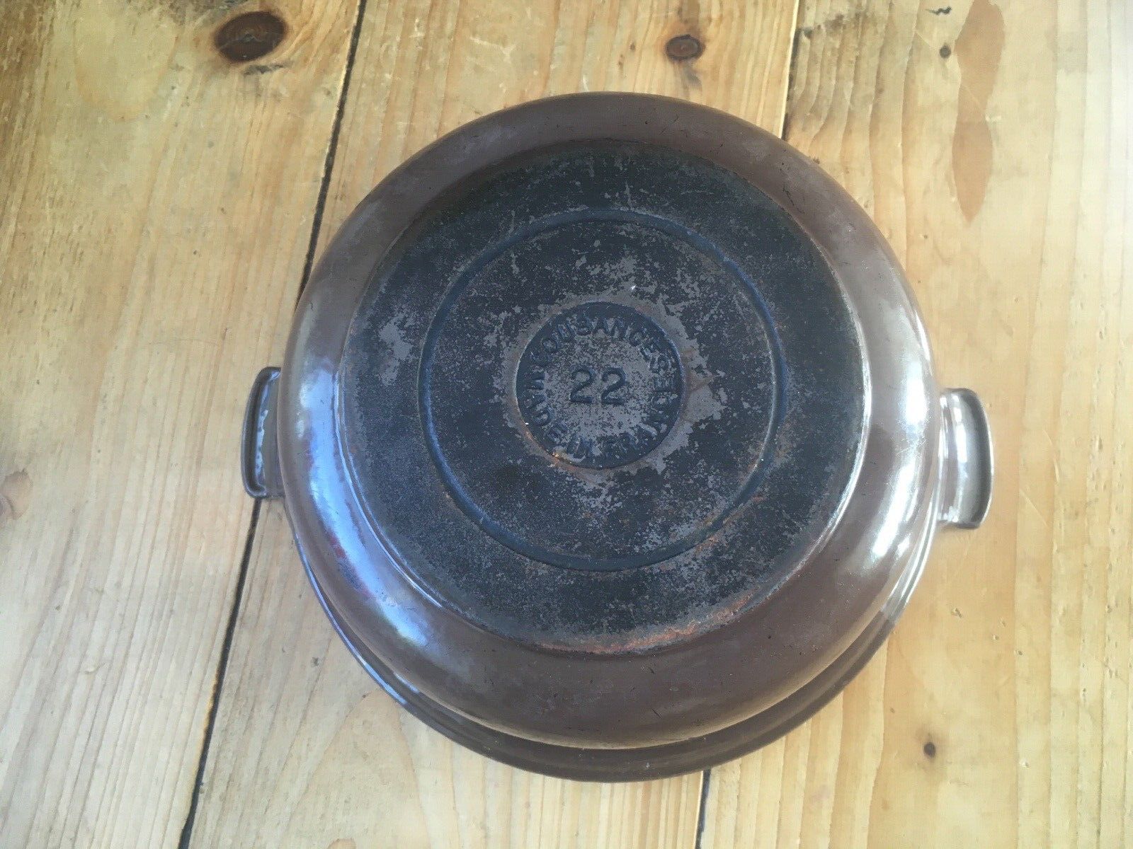 Cousances France Brown Enamel Cast Iron Lidded Casserole Dish Size 22 Le Creuset photo buy