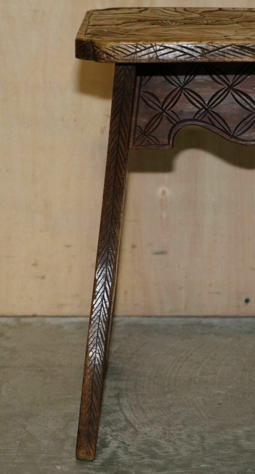 Antique 1905 Liberty's London Qing Dynasty Stool / Side End Table Floral Carving photo 850.0