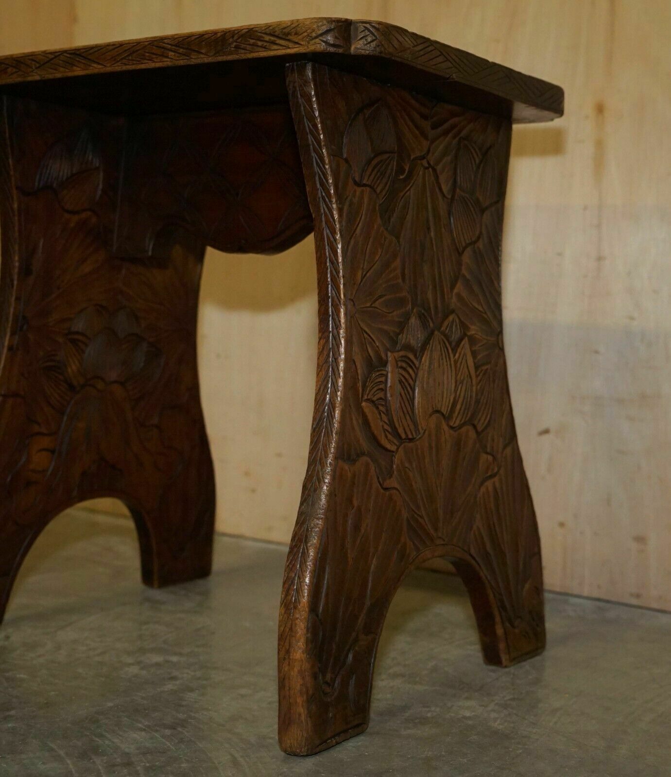 Antique 1905 Liberty's London Qing Dynasty Stool / Side End Table Floral Carving photo buy