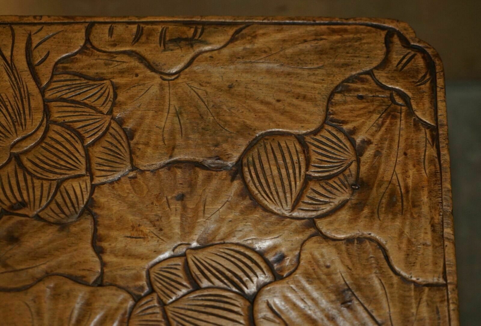 photo for sale Antique 1905 Liberty's London Qing Dynasty Stool / Side End Table Floral Carving