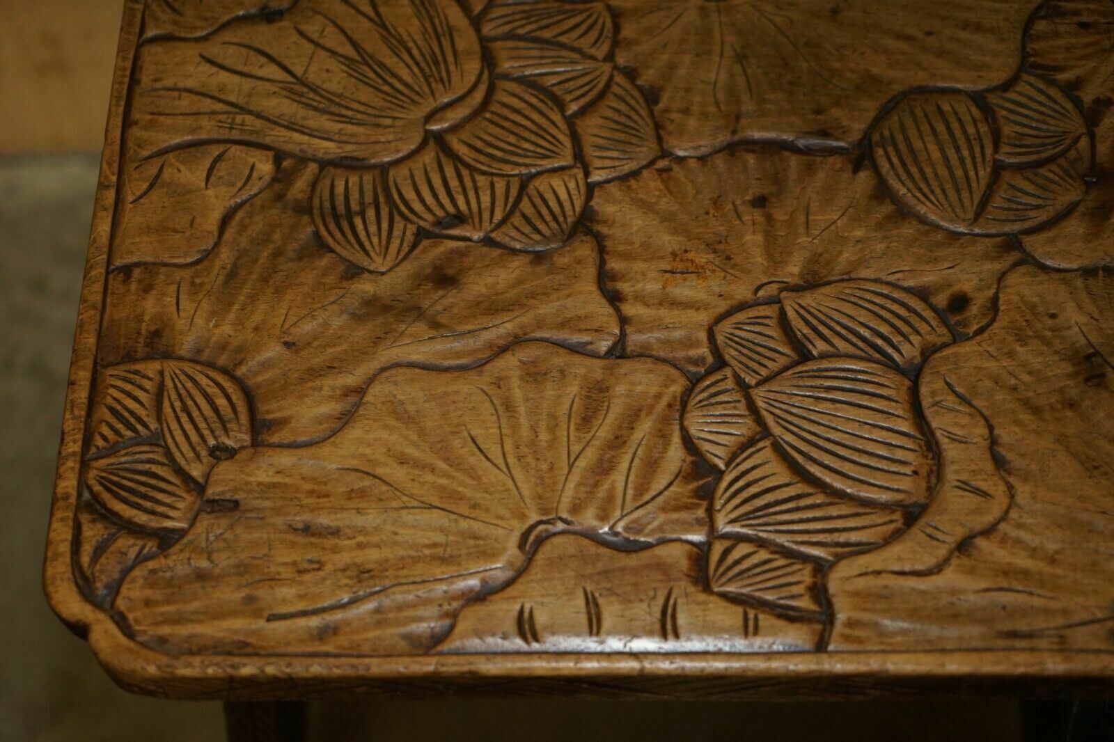 Furniture Antique 1905 Liberty's London Qing Dynasty Stool / Side End Table Floral Carving photo