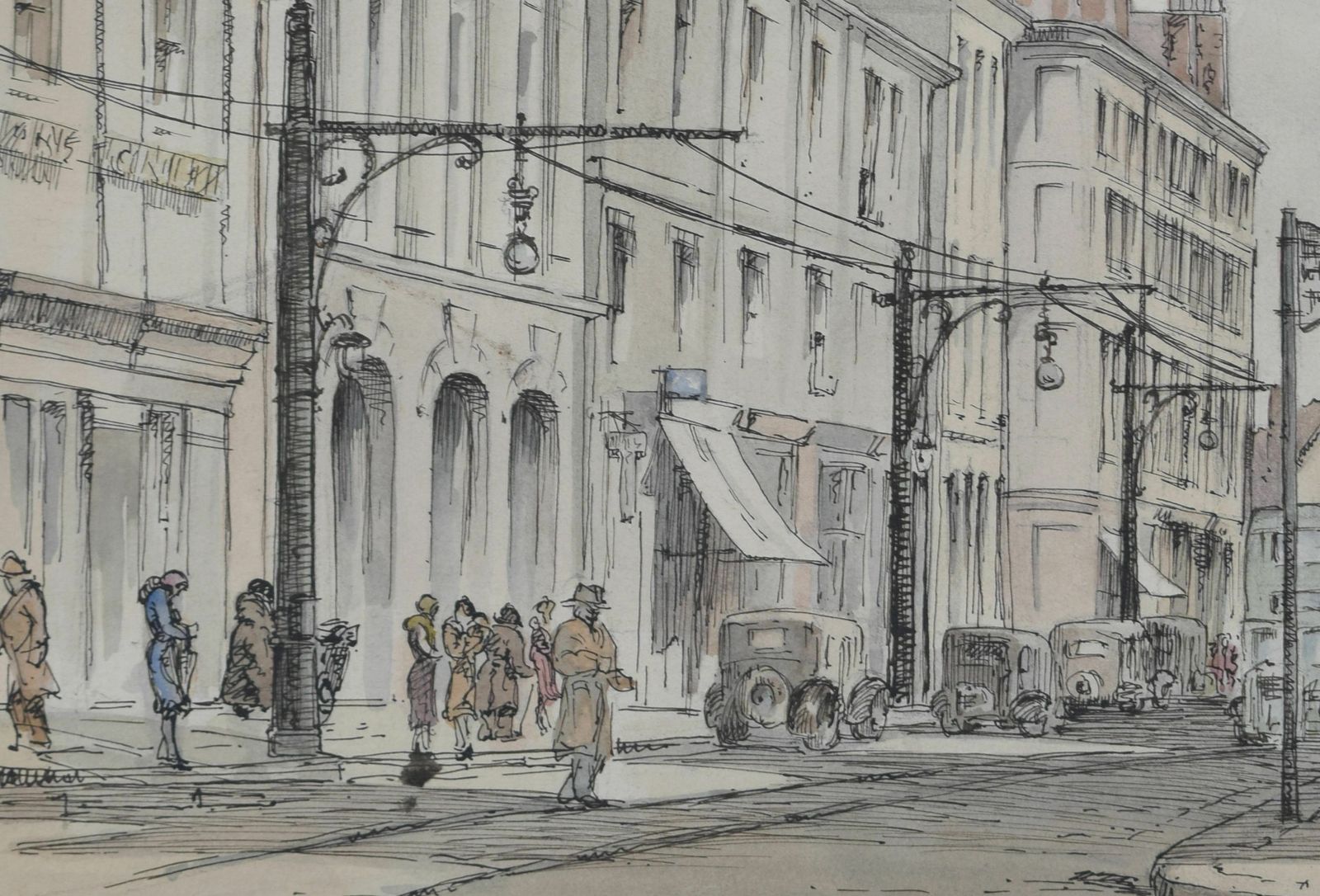 Queen Street, Exeter Watercolour By Louis Osman Friba photo for sale