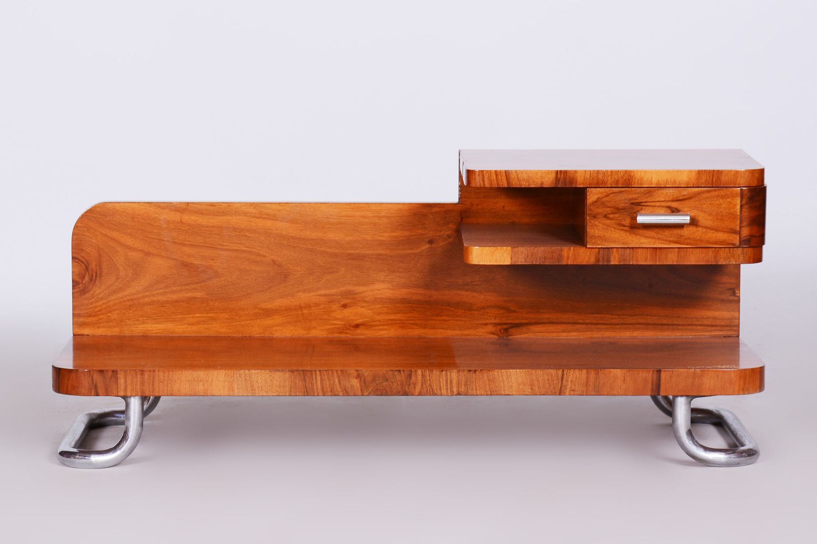 Restored Artdeco Small Pedestal, Walnut, Chrome, Mücke   Melder, Czechia, 1930s photo vintage