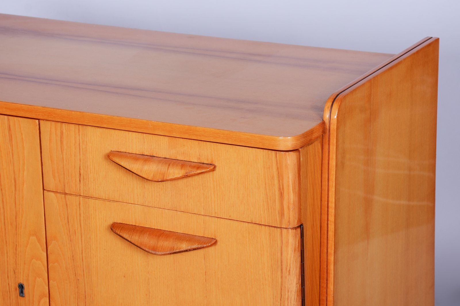 Original Mid Century Ash Small Cabinet Made By Tatra Pravenec, Original Well Preserved, High Gloss, Czechia, 1950s photo for sale