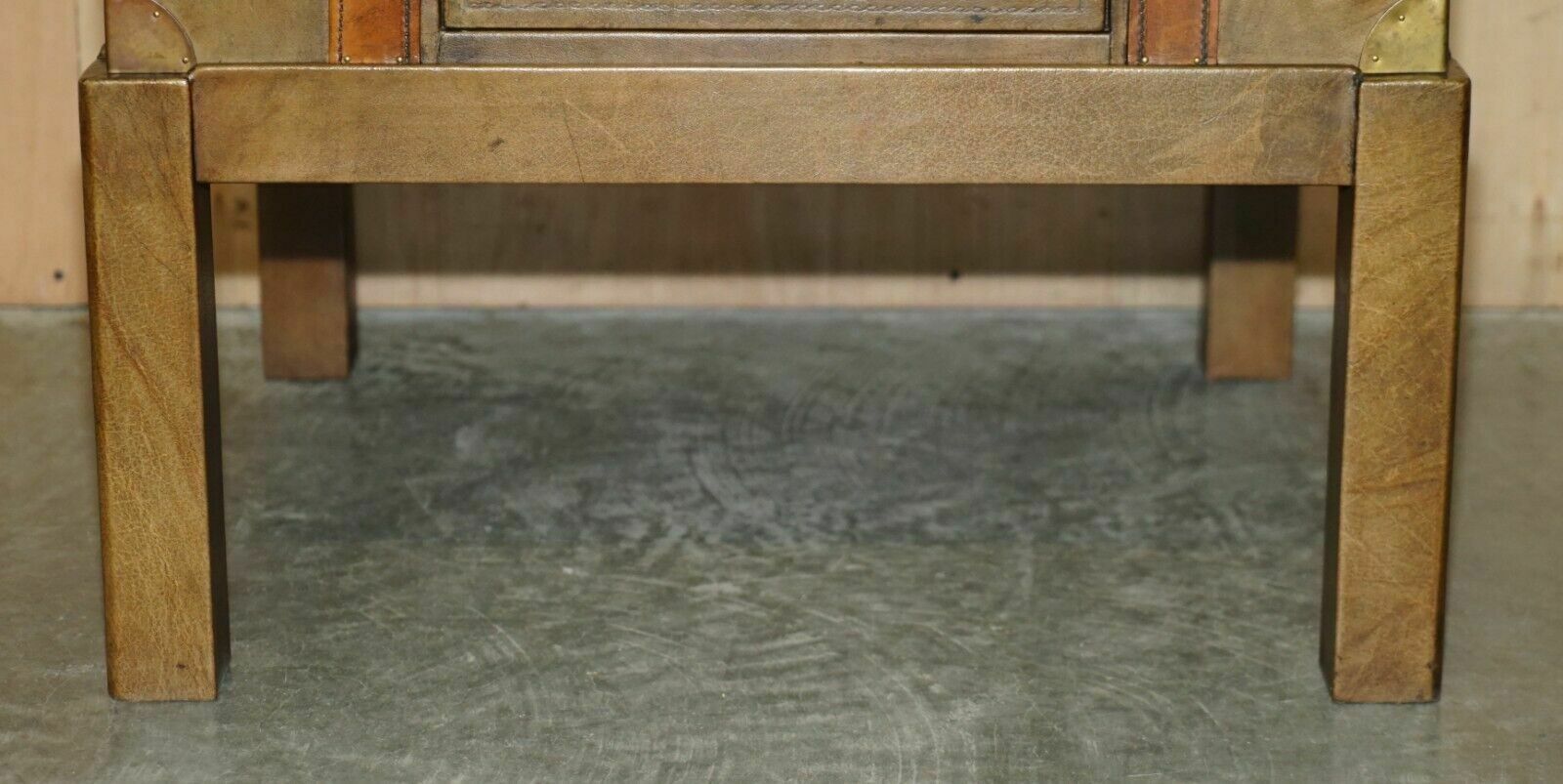 Brown Saddle Leather Suitcase Trunk Single Drawer Coffee Table Nice Decorative photo Furniture
