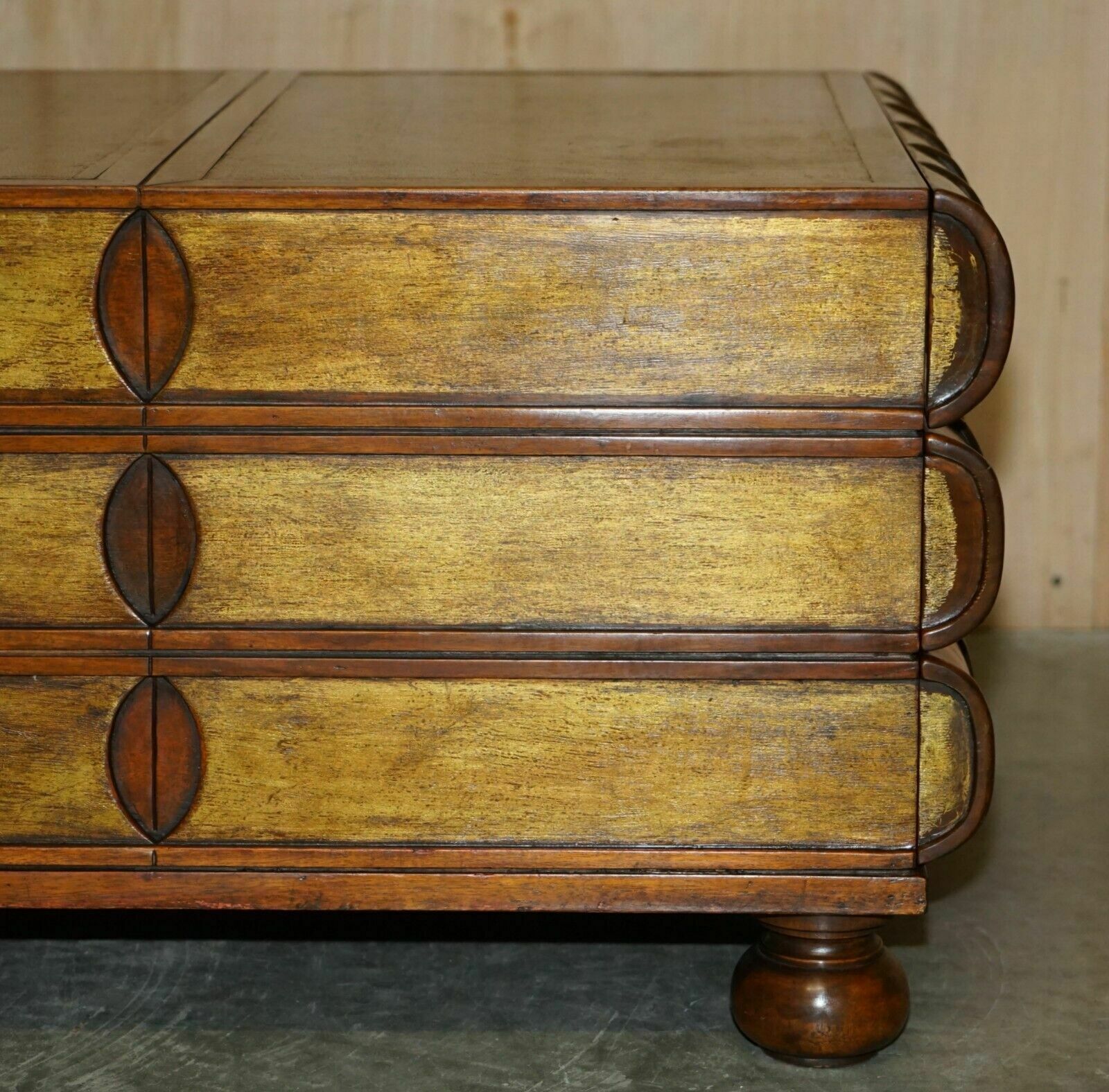 Large Six Drawer Stack Of Scholars Library Books Coffee Table Brown Leather Top photo 2450.0