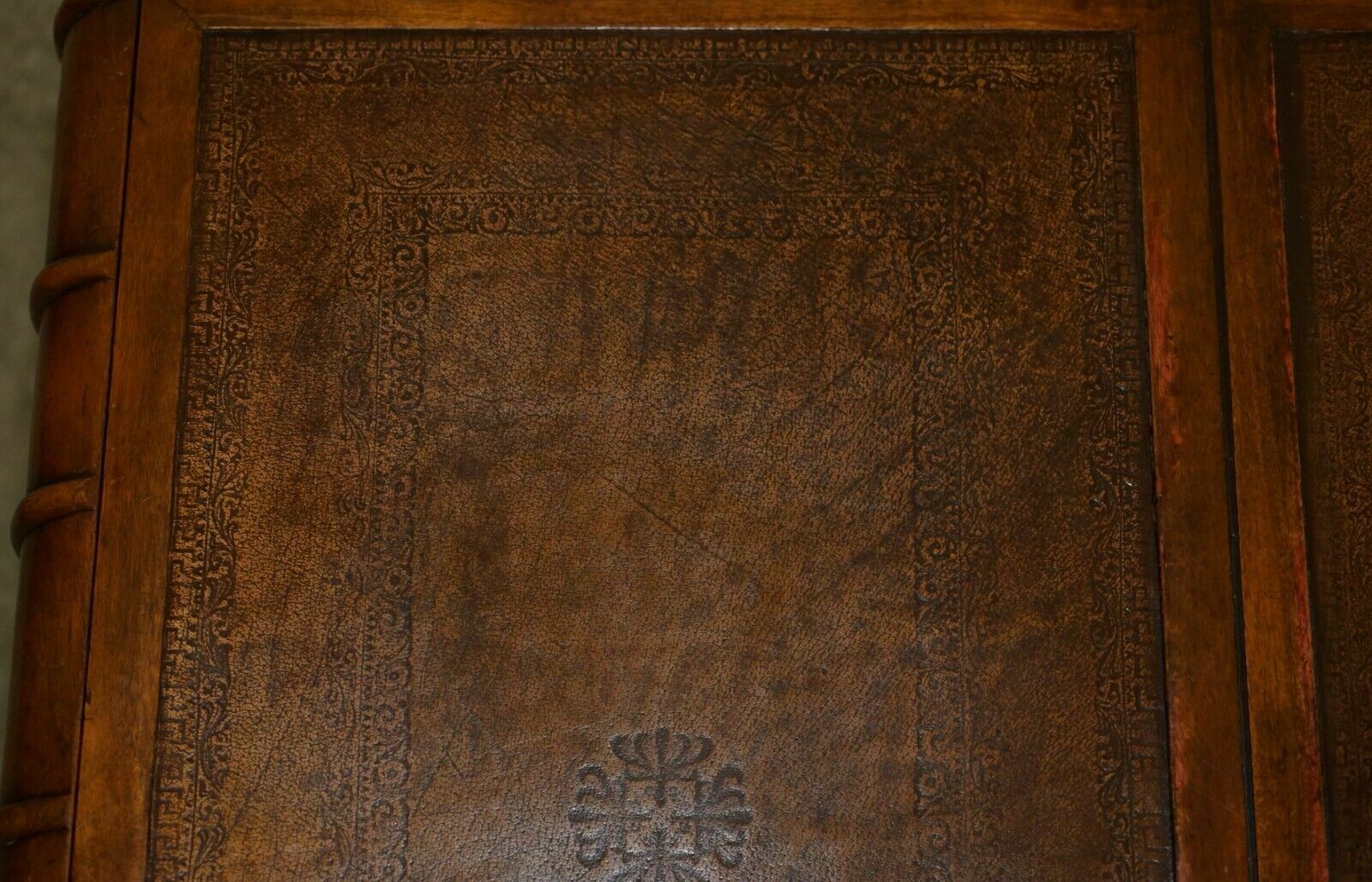 photo for sale Large Six Drawer Stack Of Scholars Library Books Coffee Table Brown Leather Top