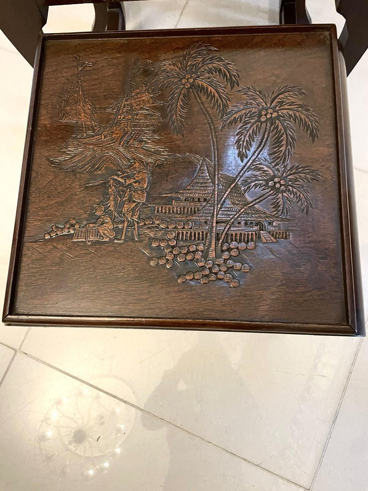 Antique Carved Teak Nest Of 3 Tables photo 995.0