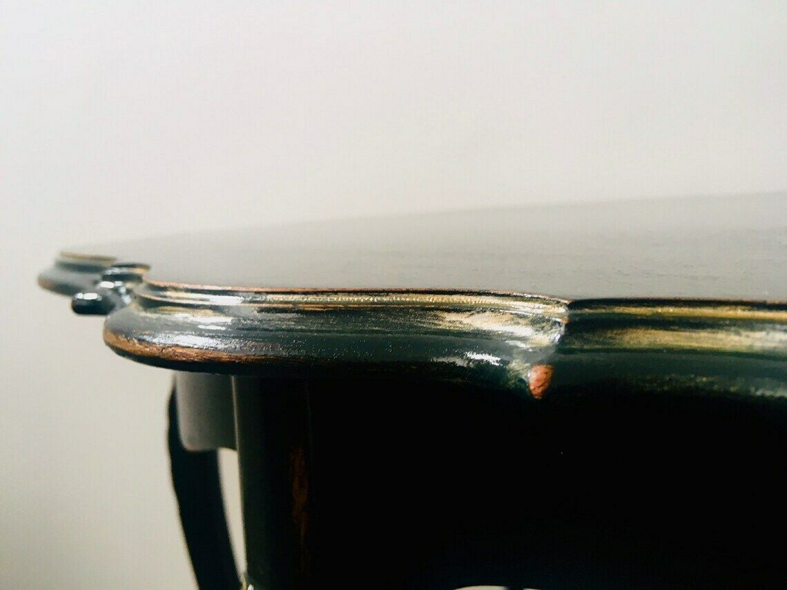 French Style Hallway Table Painted In Dark Green Farrow And Ball. Distressed And Gilded. Vintage. photo Furniture