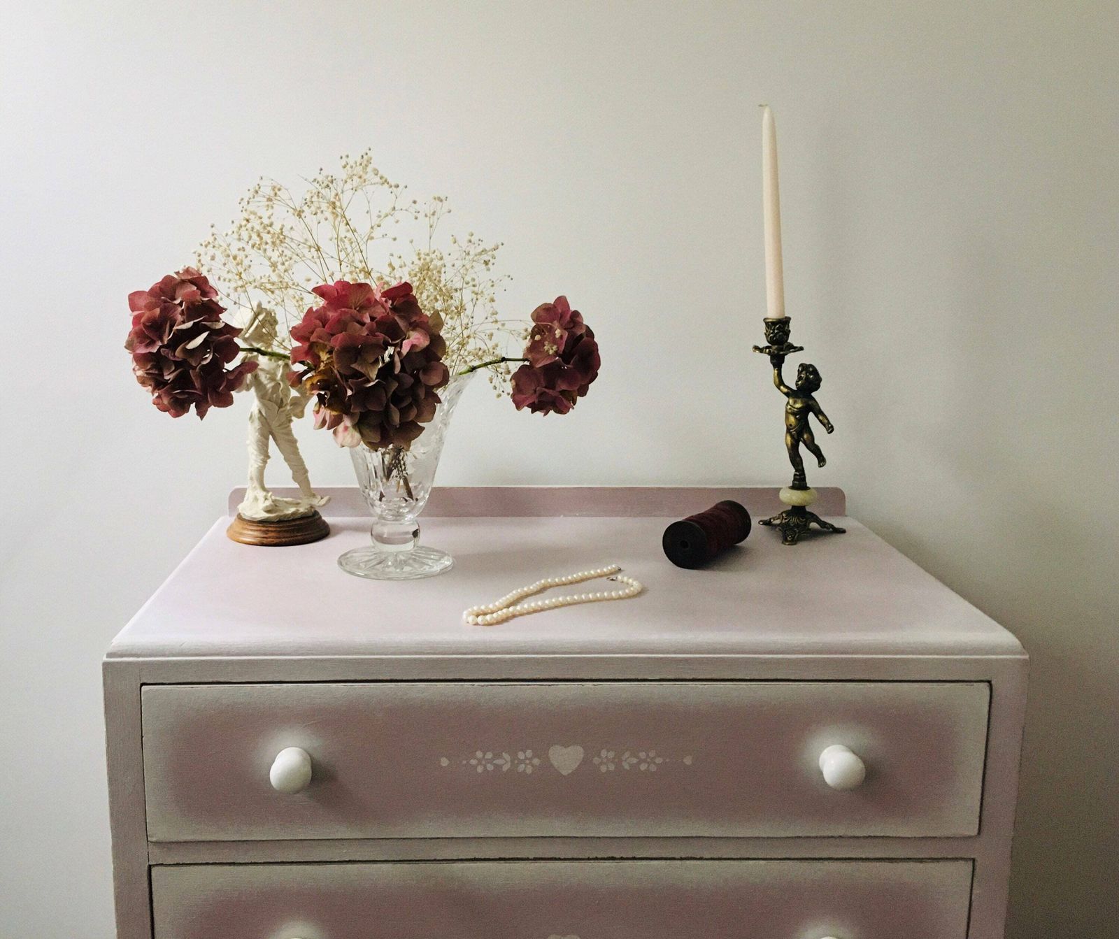 photo furniture Vintage Hand Painted Pink Chest Of Drawers. Folk Art Style With Floral Romantic Details. Large Painted Chest Of Drawers.