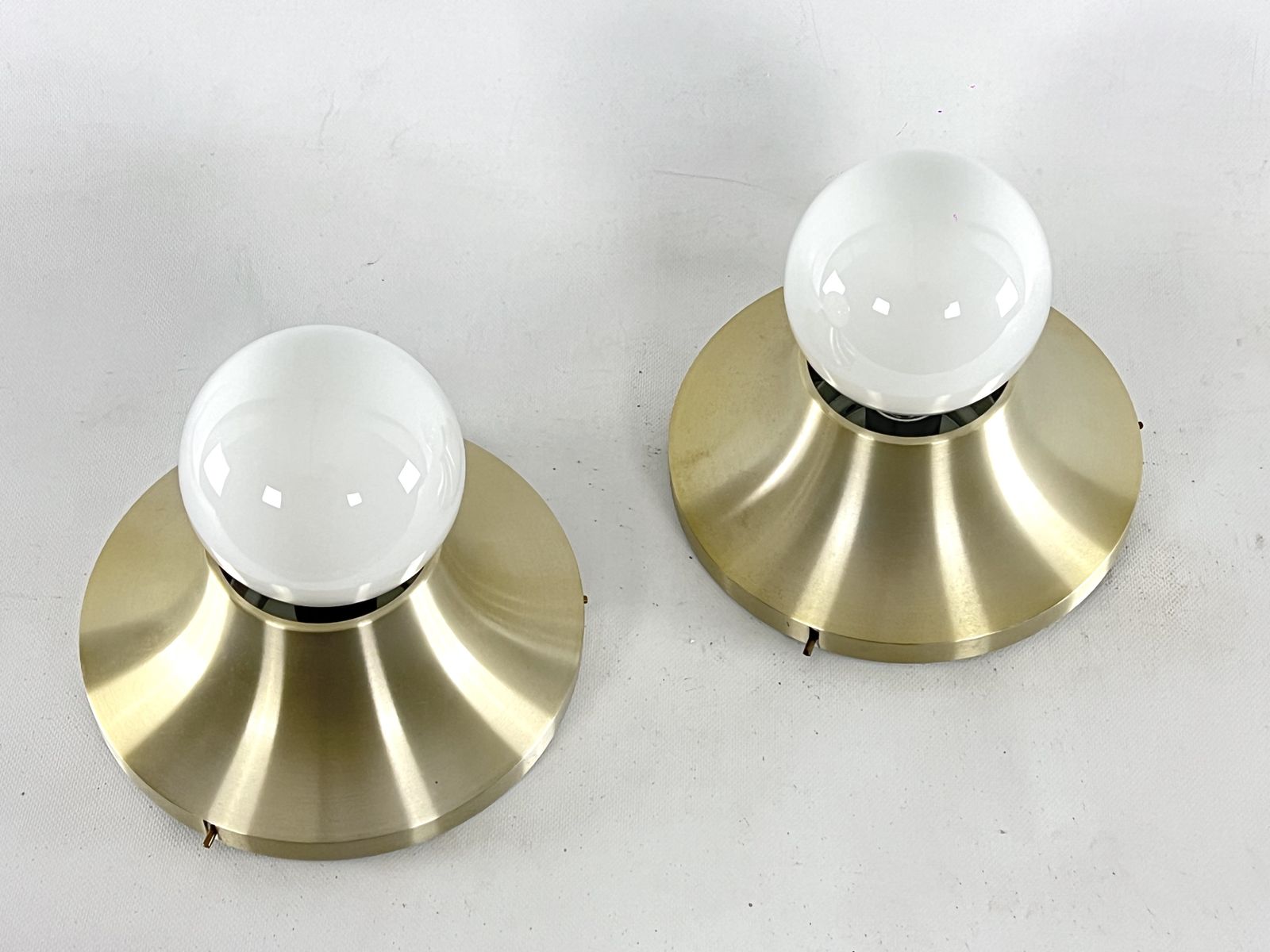 Stilux Milano, Vintage Round Gilded Aluminum Wall Lamps From 60s. Set Of Two photo buy