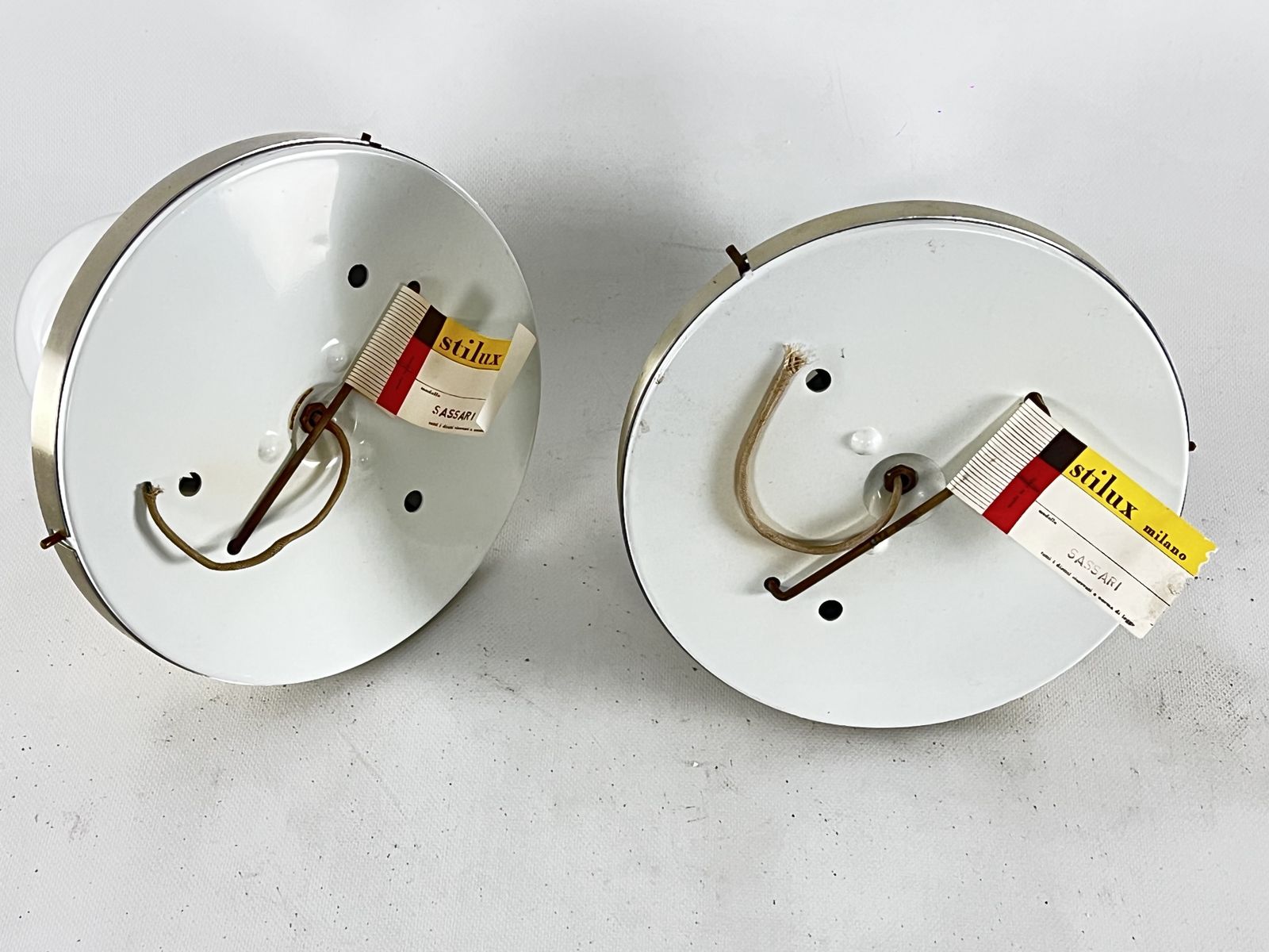 Stilux Milano, Vintage Round Gilded Aluminum Wall Lamps From 60s. Set Of Two photo vintage