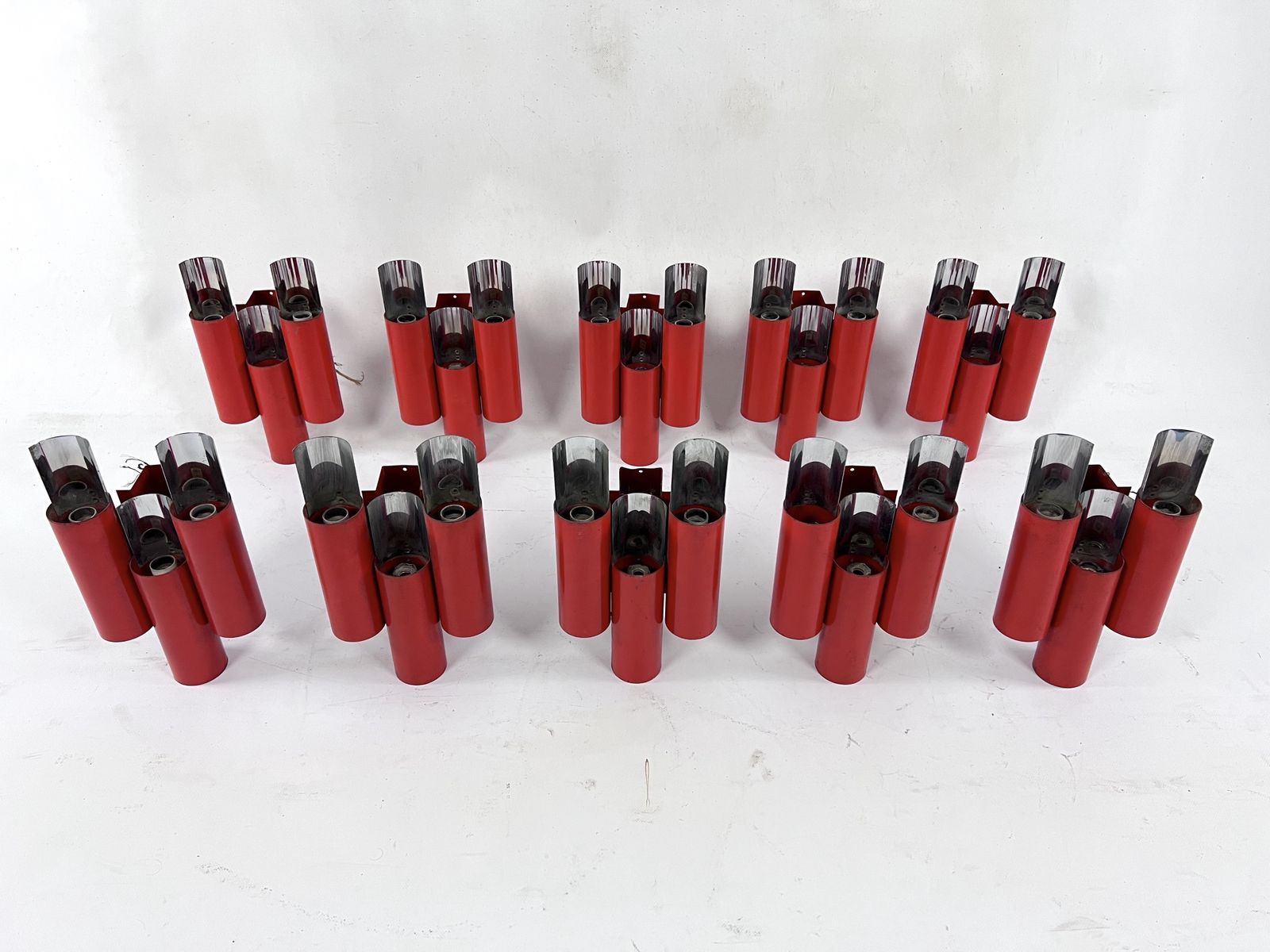 Rare Set Of 10 Mid Century Red And Chrome Wall Lamps By Stilnovo. Italy 1970s photo Lighting