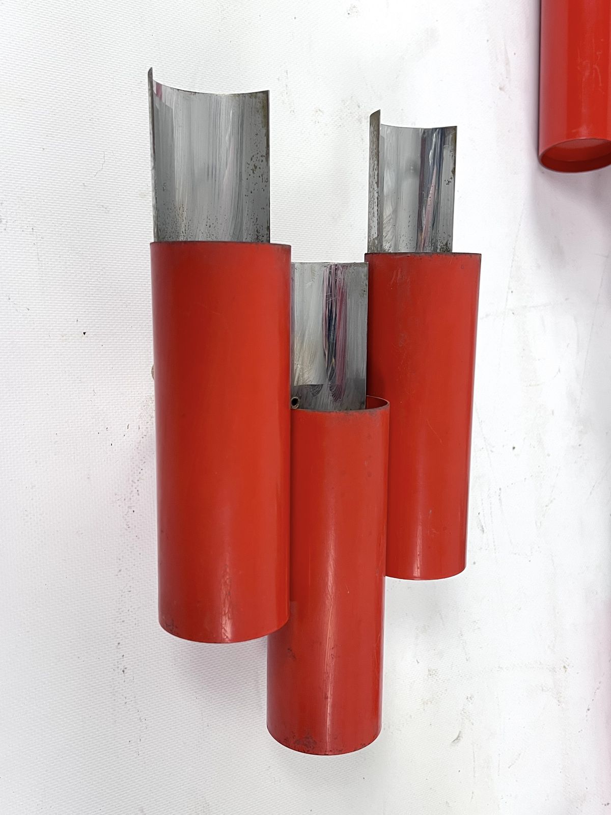 Rare Set Of 10 Mid Century Red And Chrome Wall Lamps By Stilnovo. Italy 1970s photo vintage