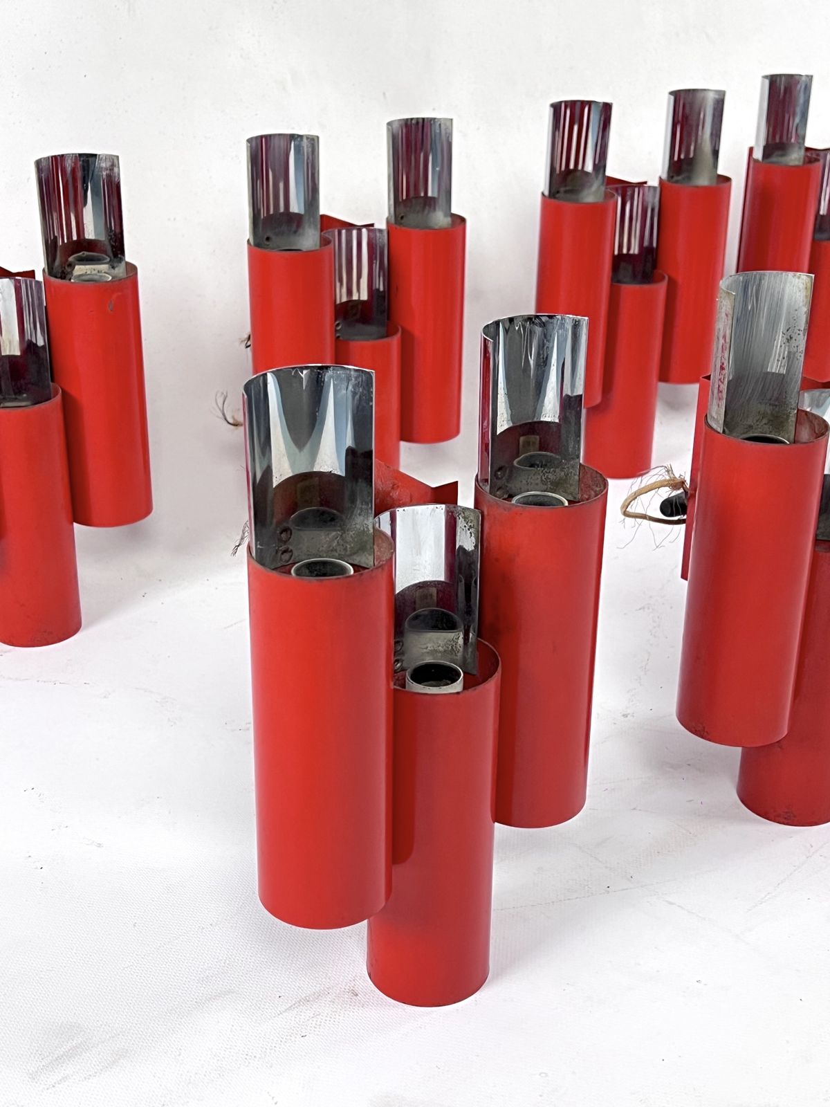 15587.0 Rare Set Of 10 Mid Century Red And Chrome Wall Lamps By Stilnovo. Italy 1970s photo