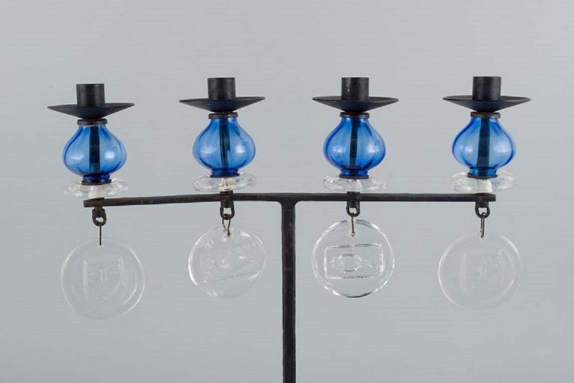 Erik Höglund For Kosta Boda. Large Candle Holder In Cast Iron And Art Glass photo furniture