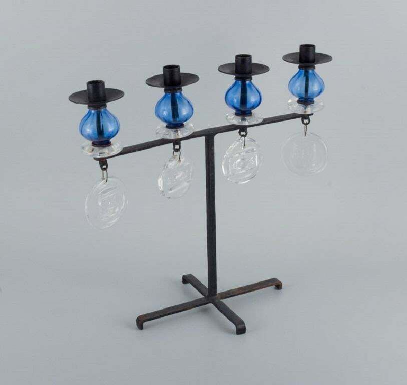 Erik Höglund For Kosta Boda. Large Candle Holder In Cast Iron And Art Glass photo 1280.0
