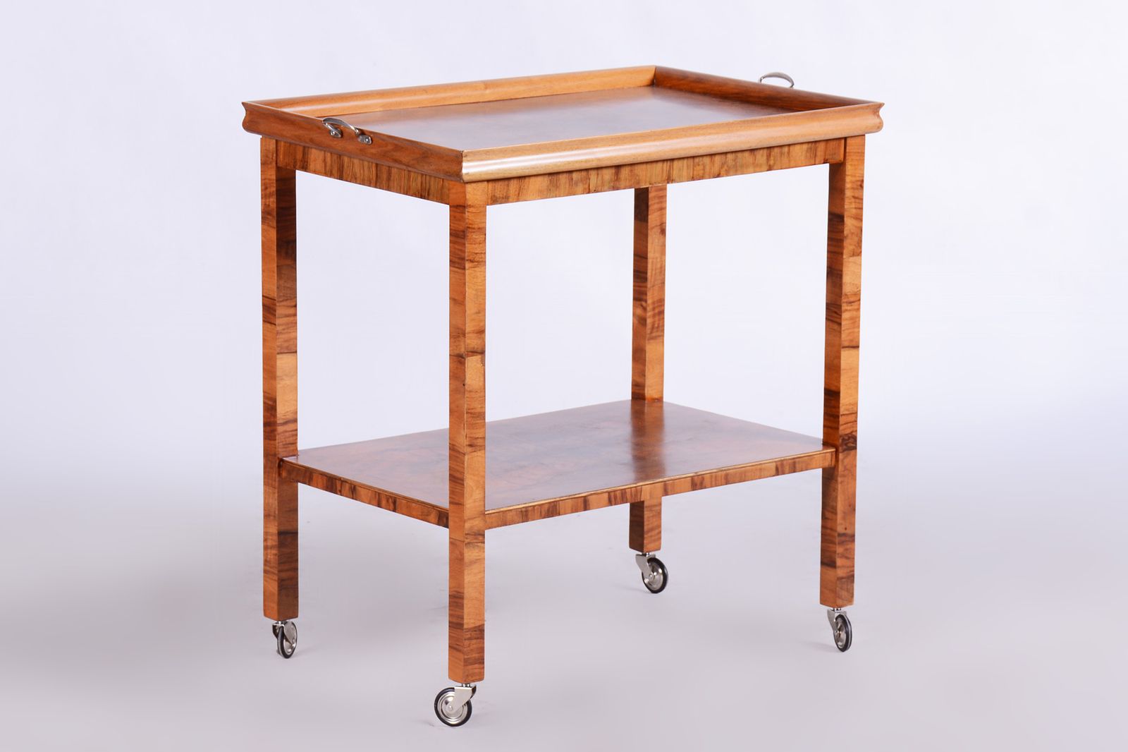 Restored Art Deco Walnut Trolley, New Polish, Czechia, 1930s