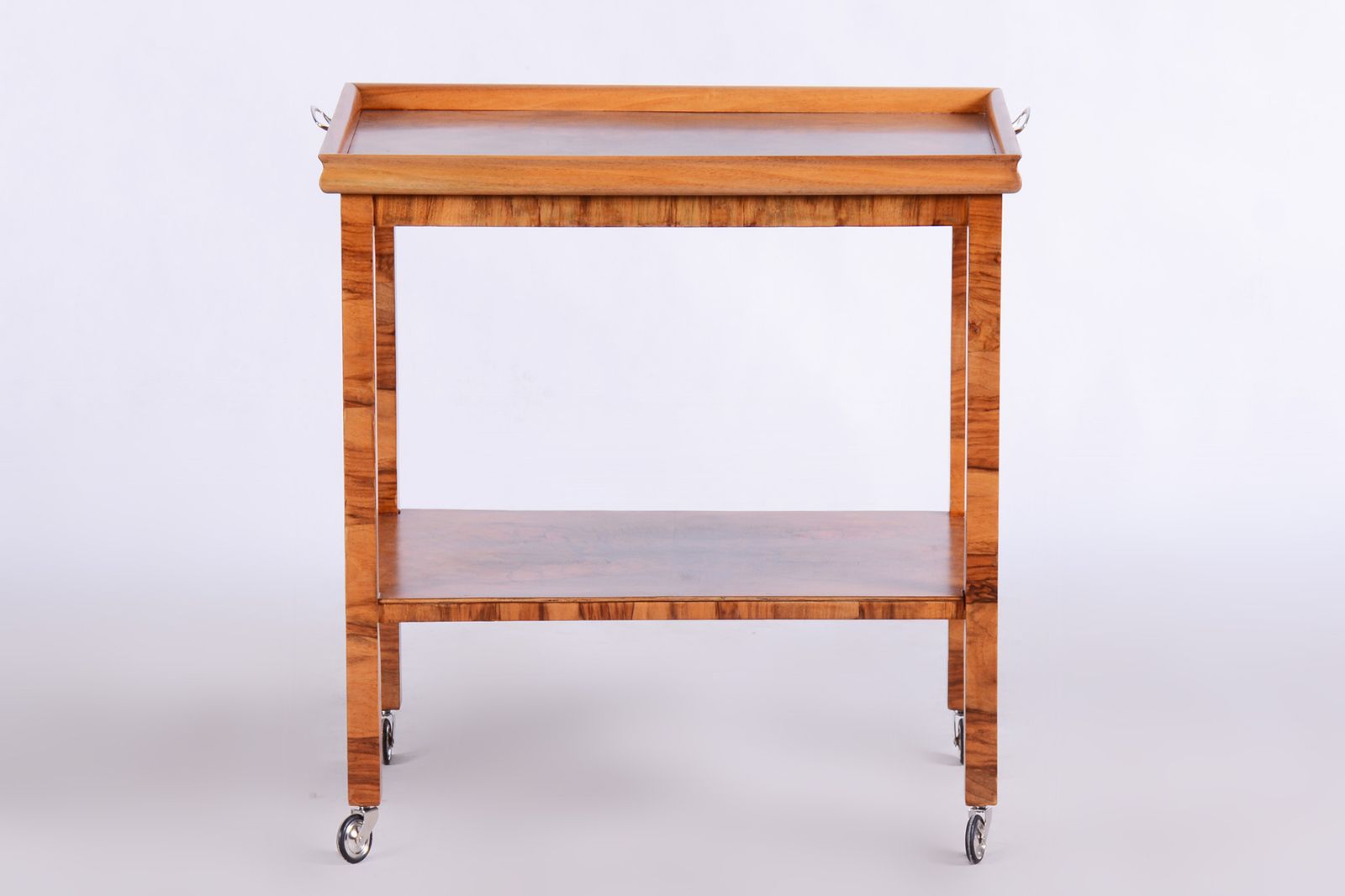 Restored Art Deco Walnut Trolley, New Polish, Czechia, 1930s photo vinterior