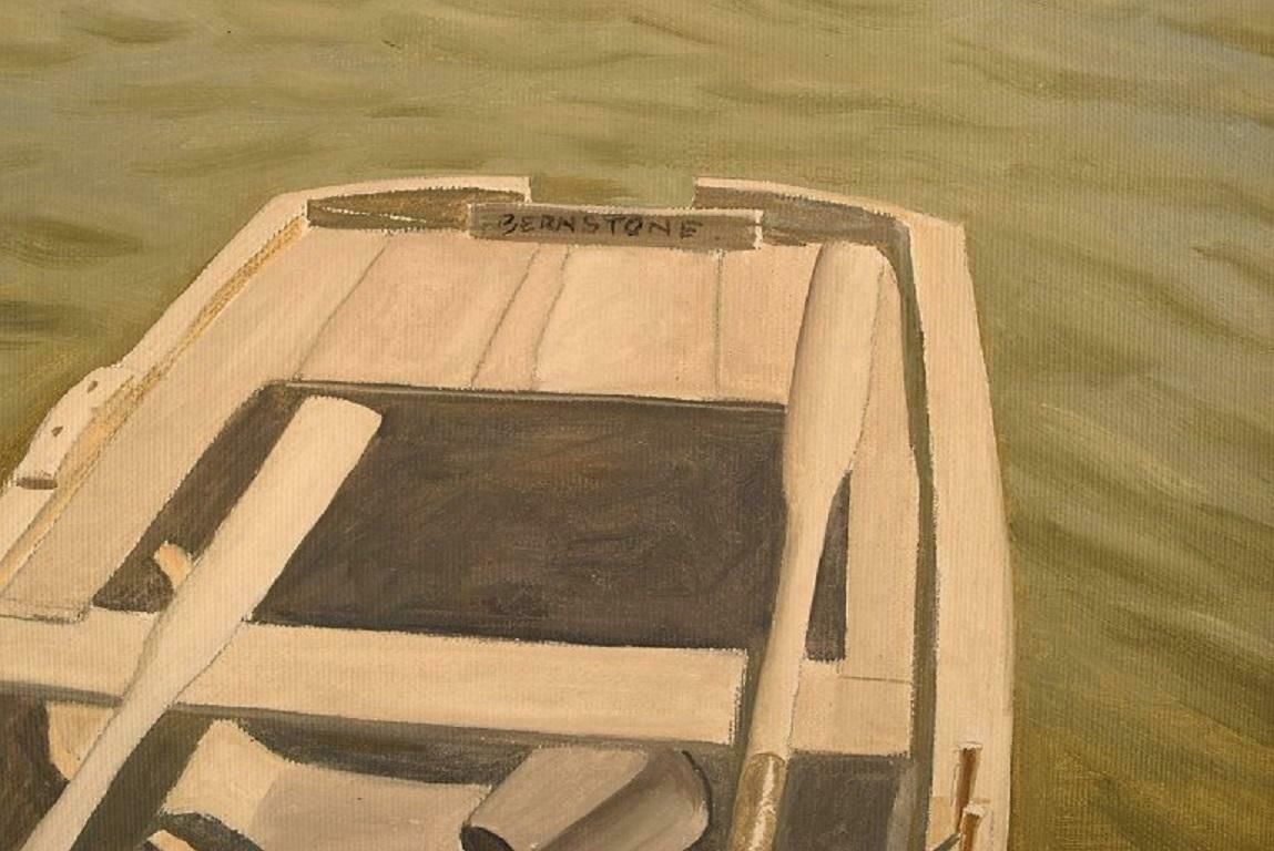 Kaj Bernstone ''B. 1947'', Swedish Artist, Oil On Canvas, Dinghy With Oar photo for sale