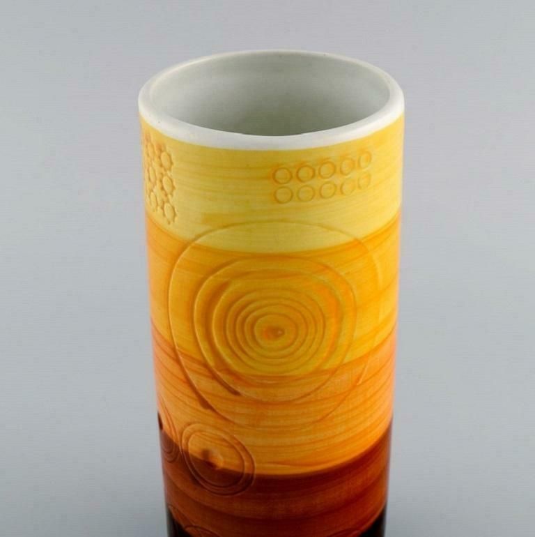 Olle Alberius For Rörstrand  Cylindrical Sarek Vase In Hand Painted Ceramics photo Home Decor