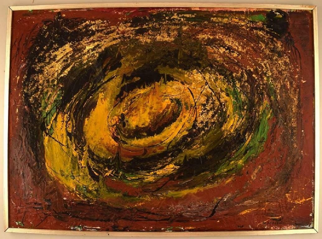Unknown French Artist Oil On Canvas Abstract Composition Mid 20th Century photo furniture