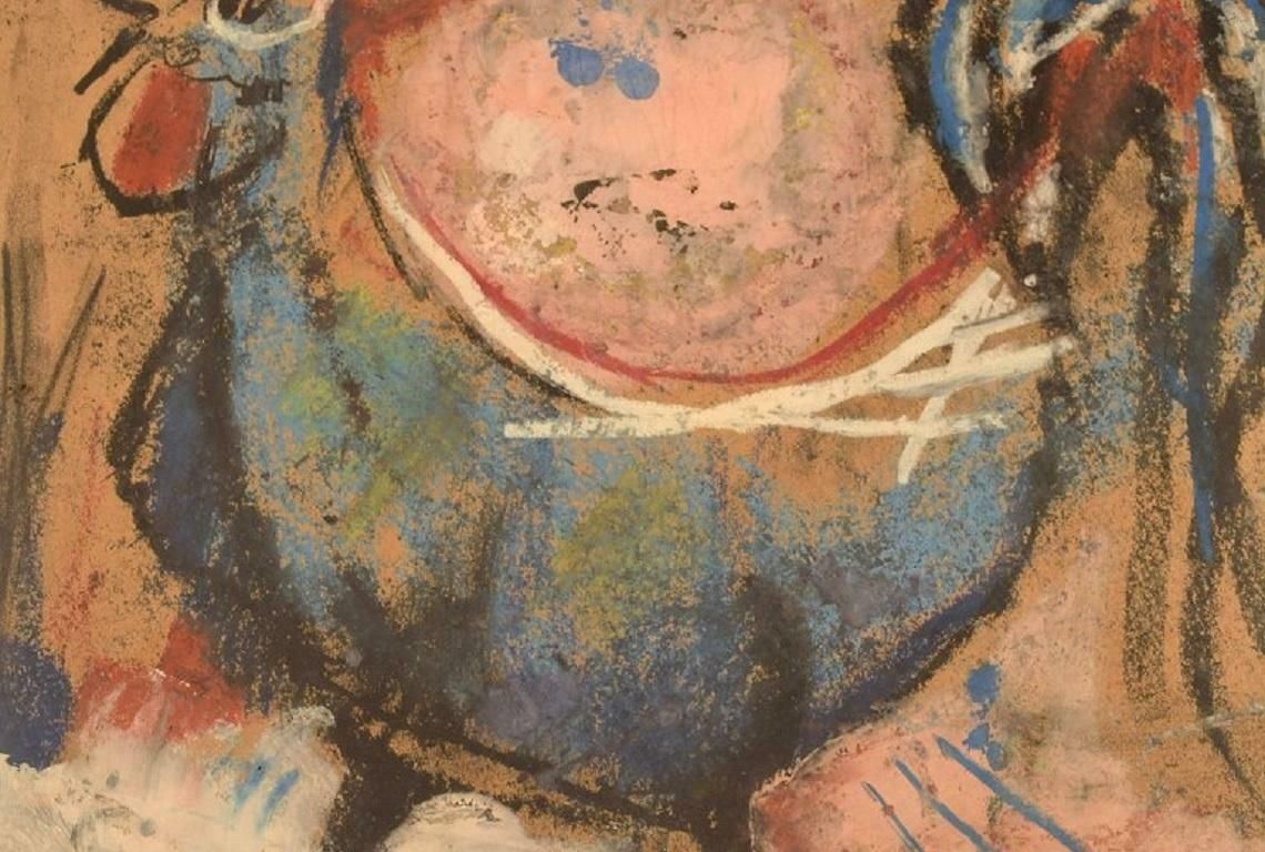 Mette Doller, Danish Artist, Mixed Media Art On Paper, Rooster, Dated 1959 photo for sale